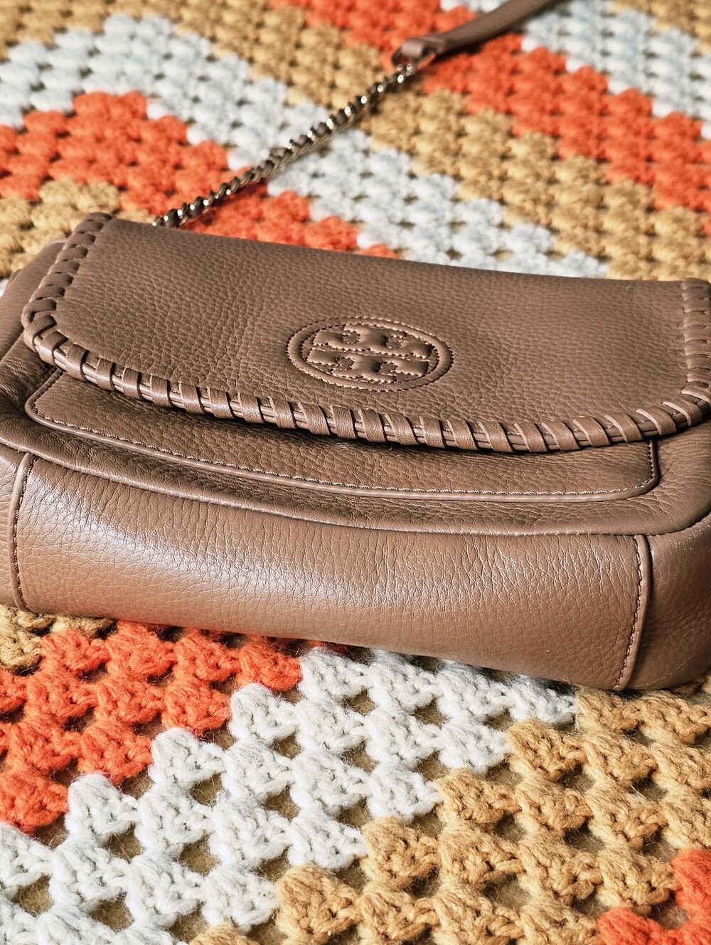 Tory Burch Marion Tan Whipstitch Leather Crossbody Bag Shoulder Bag Purse - Picture 5 of 14